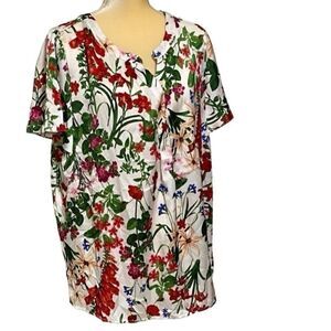 Liz Claiboorne Top Women's Plus 0X (14-16) Floral V neck Blouse New No Tags